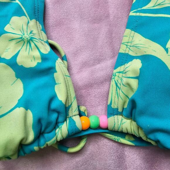 Wild Fable Green Floral Bead Halter String Padded Bikini Top Swimwear XS - Picture 3 of 4